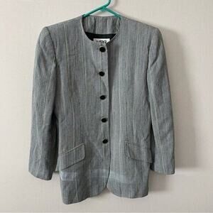 Vintage Kasper ASL Stripe Plaid Structured Blazer Jacket Button Front Linen 6P